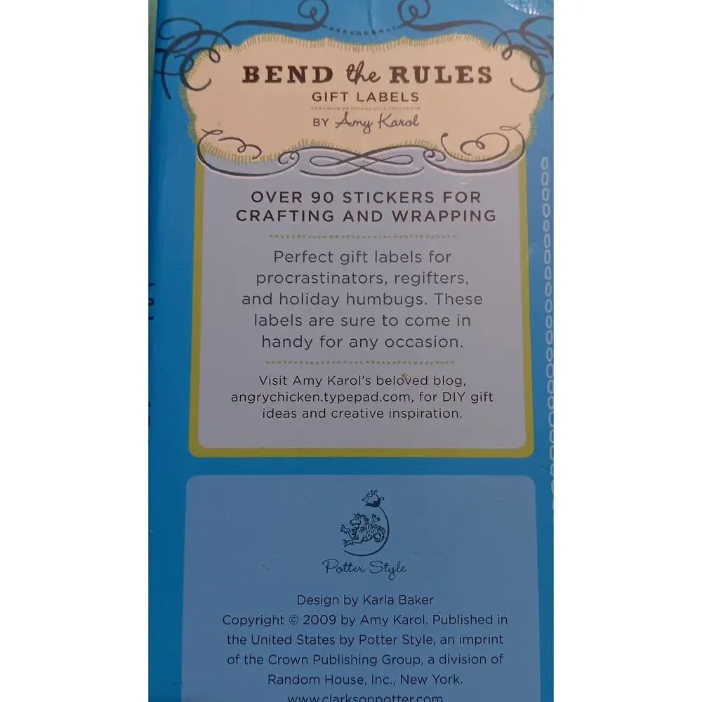 Bend the Rules Gift Labels NEW 2009 Amy Karol Over 90 Stickers